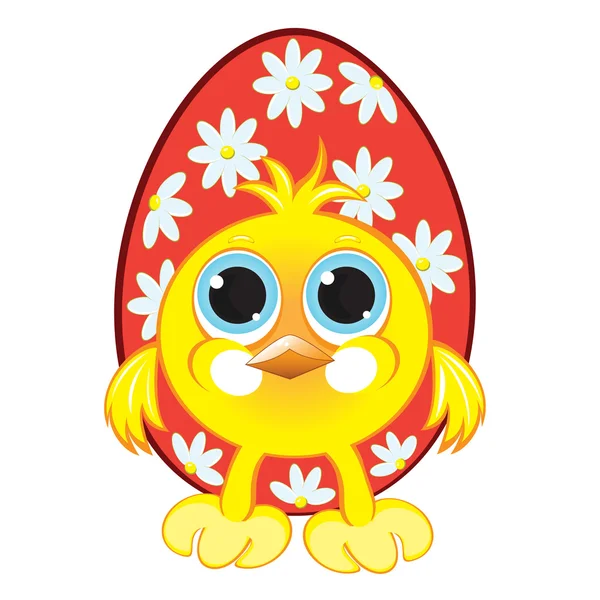 Μικρή όμορφη κοτόπουλο με τα αυγά του Πάσχα — Διανυσματικό Αρχείο