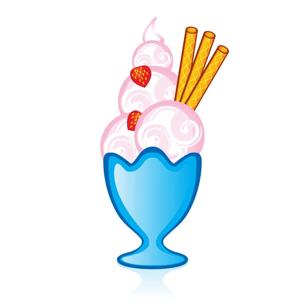 草莓冰淇淋的 fafelnymi 管的玻璃花瓶 — 图库矢量图片