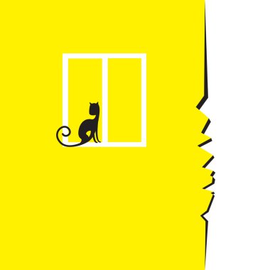 Crack in the wall with a window and a sitting cat clipart