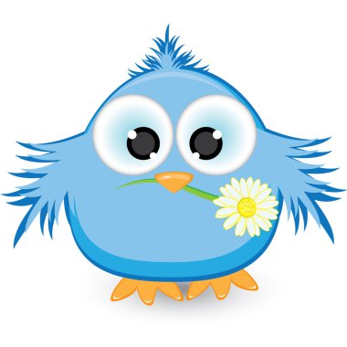 Blue sparrow with a flower in its beak clipart