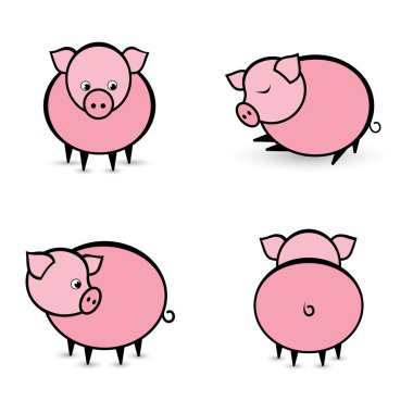 Four abstract pigs in different positions clipart