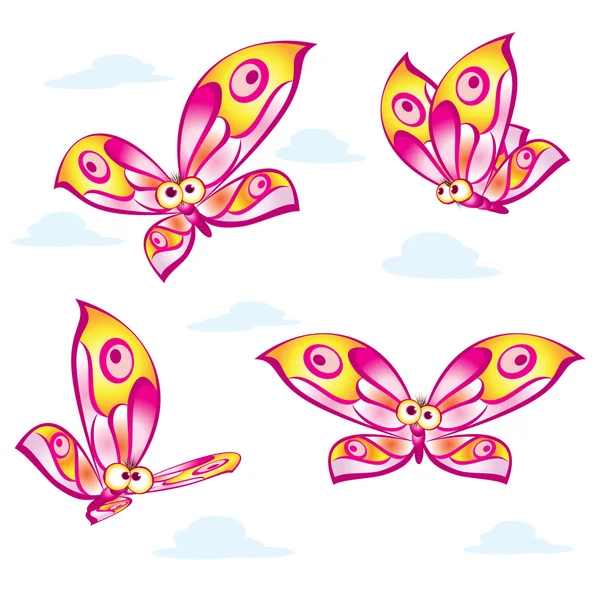 Mariposas coloridas de dibujos animados — Vector de stock