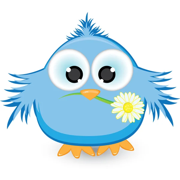Modrý vrabec s květinou v zobáku — Stockový vektor