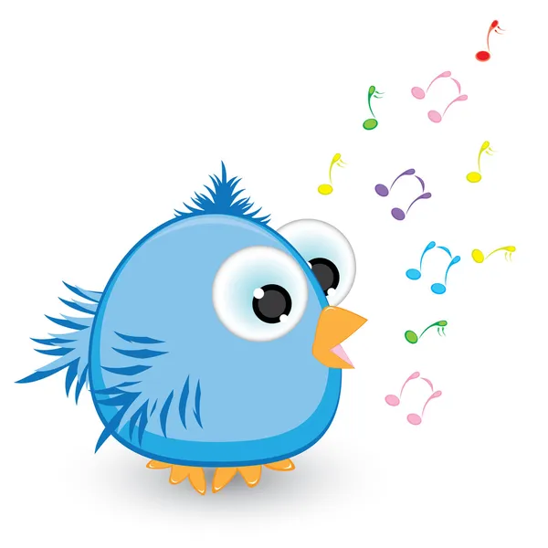 Cartoon blue sparrow singing — Stock Vector