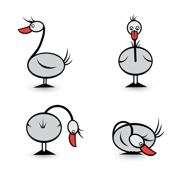 Abstract Four geese in different positions — Stock Vector