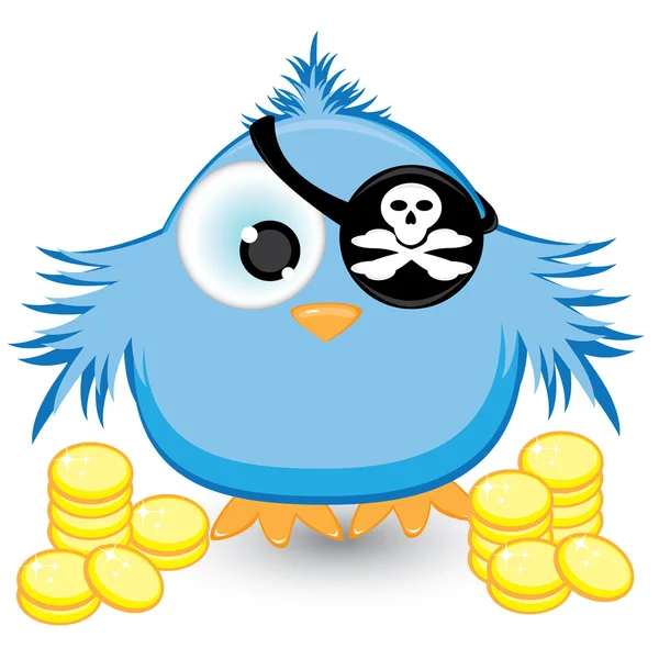 Cartoon piraat sparrow met gouden munten — Stockvector