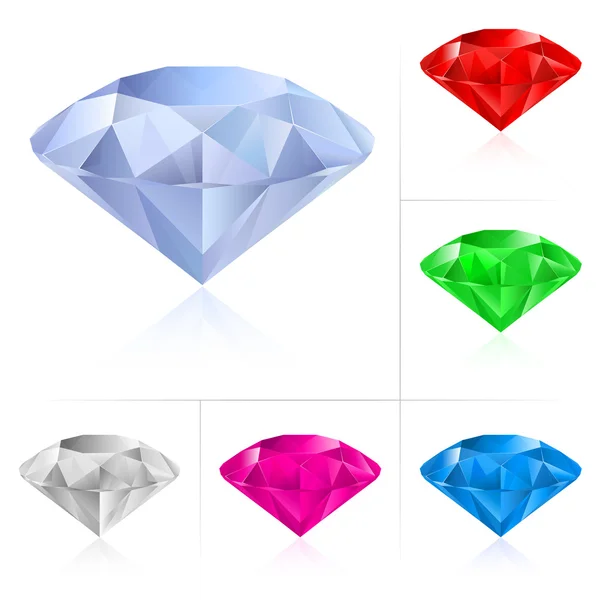 Realistic diamonds in different colors — Stock Vector