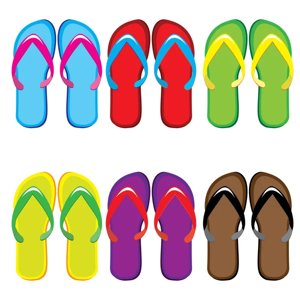 Έξι ζεύγη πολύχρωμο flip flops — Διανυσματικό Αρχείο