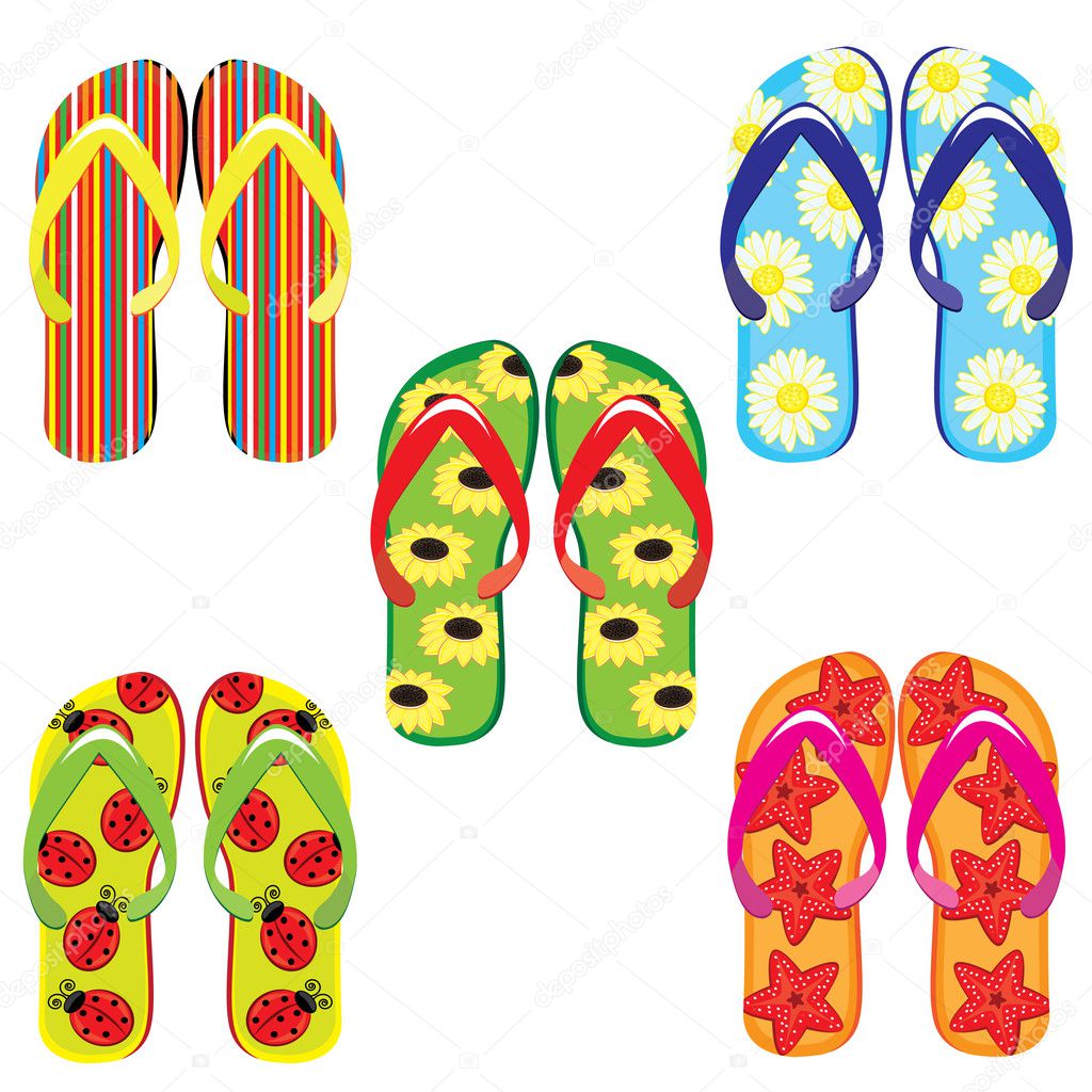 Five pairs of colorful flip flops Stock Illustration by ©dvargg #5748276