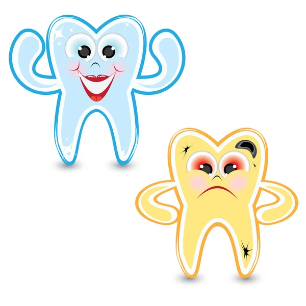 Dibujos animados dientes sanos y enfermos — Archivo Imágenes Vectoriales