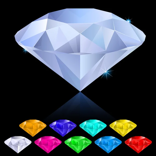 Diamantes realistas em cores diferentes — Vetor de Stock