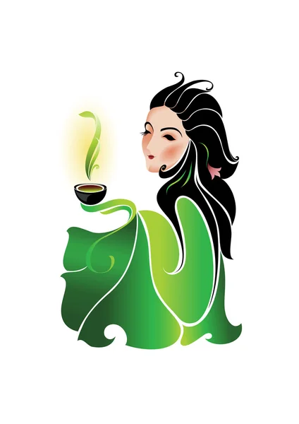 Mujer y té verde — Archivo Imágenes Vectoriales
