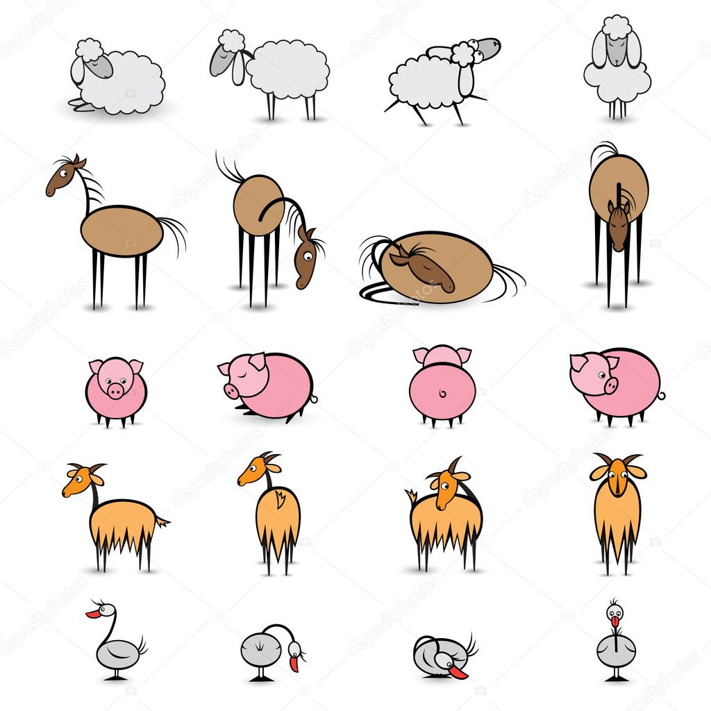 Set of various animals living on the farm