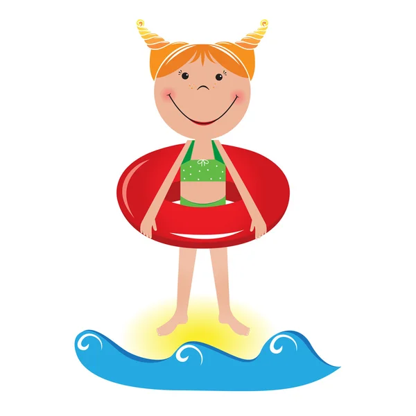 Caricature petite fille avec une bouée de sauvetage — Photo