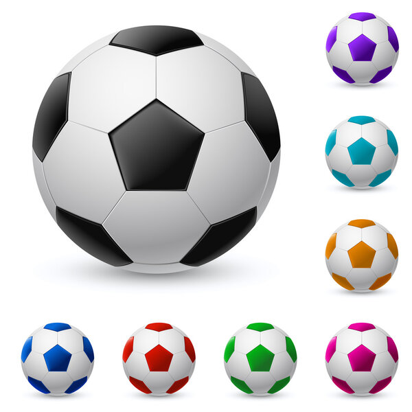Реалистичный футбольный мяч разных цветов
