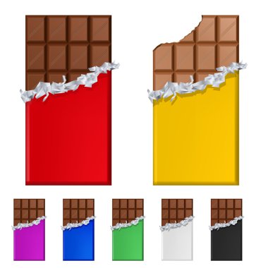 Set of chocolate bars in colorful wrappers clipart
