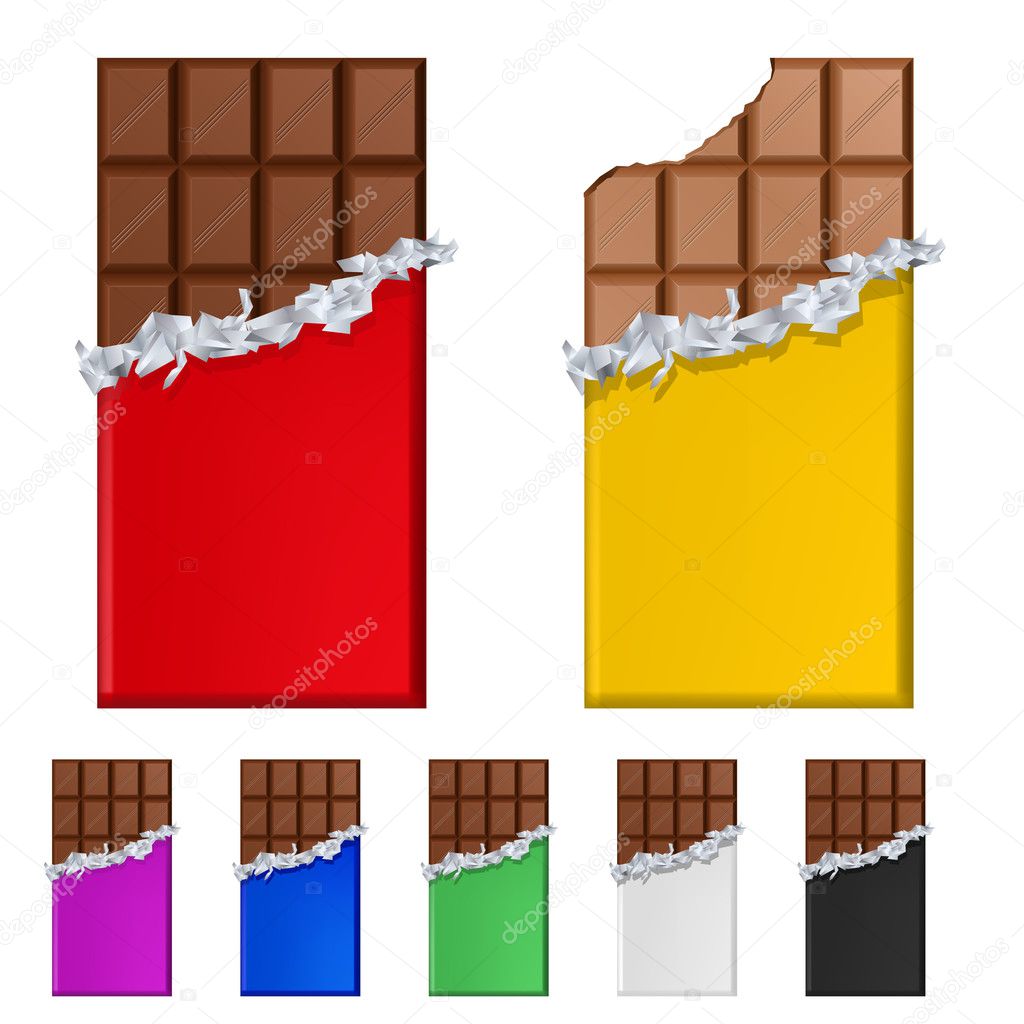 Set of chocolate bars in colorful wrappers