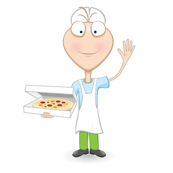 Мальчик-повар показывает вкусную пиццу — стоковый вектор