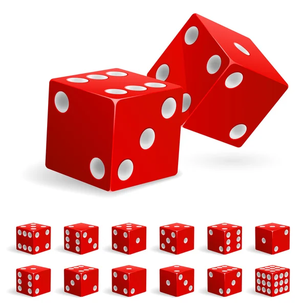 Set realistic red dice — Stock Vector