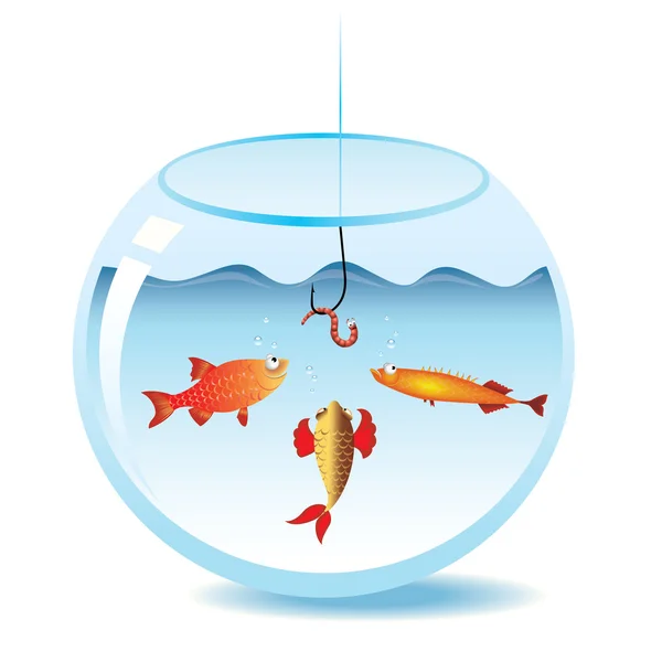 Fishing in fishbowl — Stock Vector