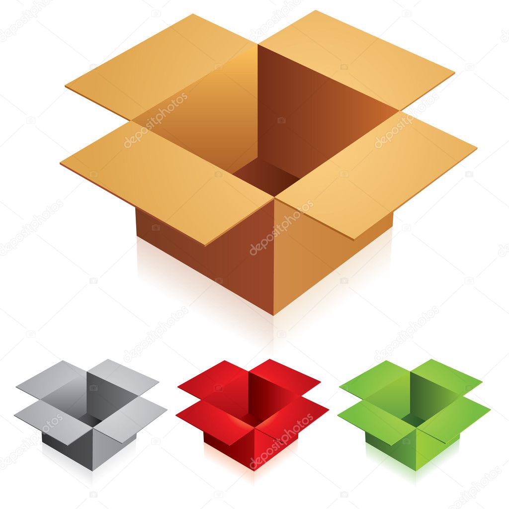 Open color cardboard boxes