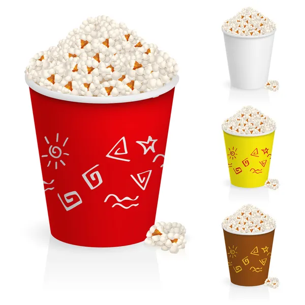 Popcorn in fun multi-colored glasses — Stock Vector