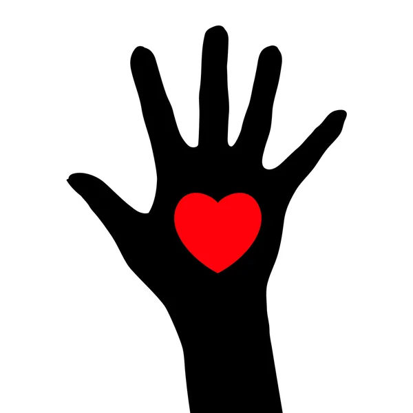 Abstract black hand with a heart — Stock Vector