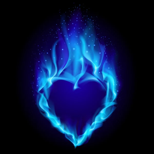 Corazón en fuego azul — Vector de stock