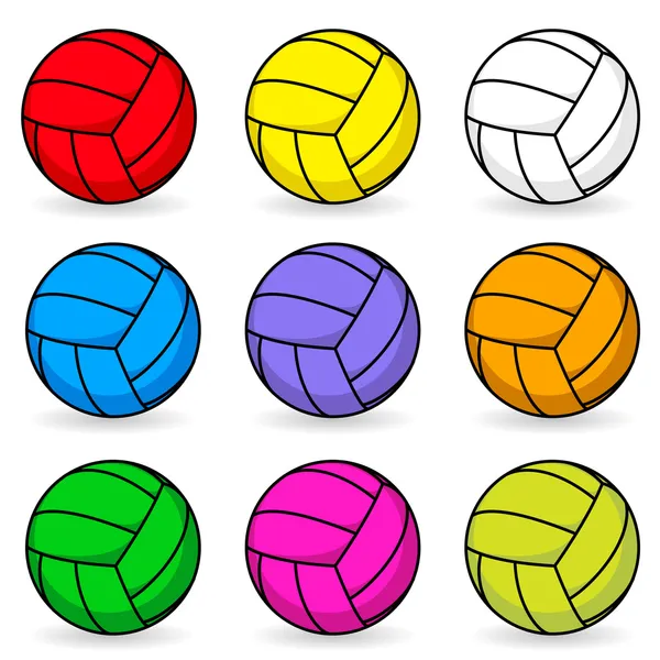 Voleibol de dibujos animados en diferentes colores — Vector de stock