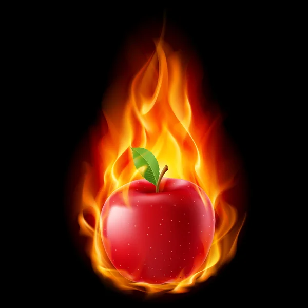 Red apple in the fire — Stock Vector