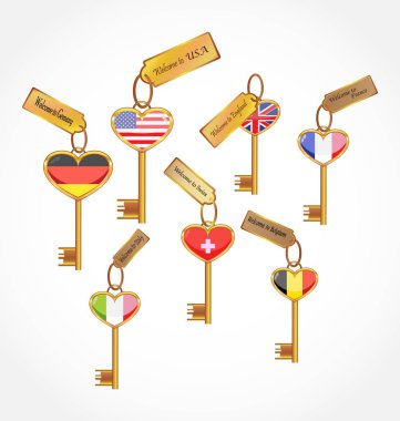 Set of key with flags clipart