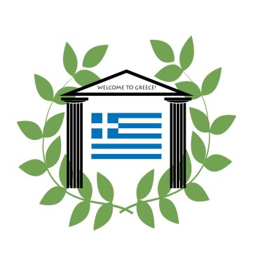 Greek Temple with Doric columns and greek flag clipart