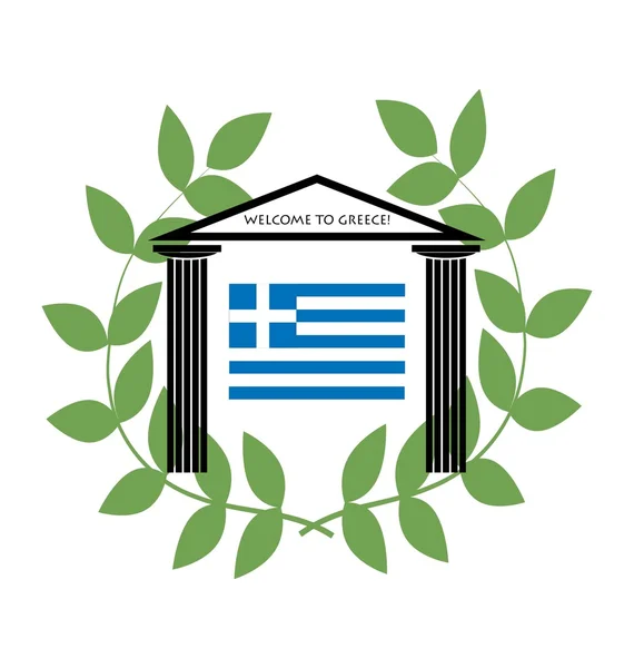 ドーリア列とギリシャの旗ギリシャの寺院 — ストックベクタ