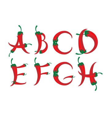 Chili peppers alphabet clipart