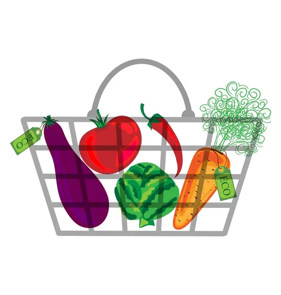 Bolsa de compras con verduras — Vector de stock