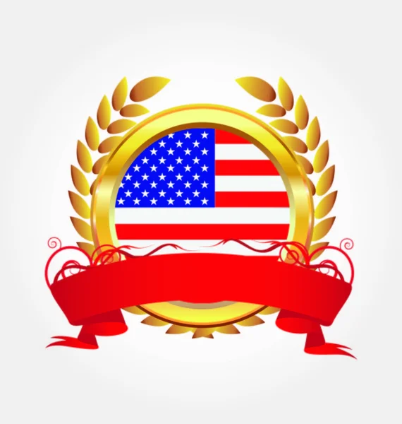 Prêmio de ouro com bandeira americana — Vetor de Stock
