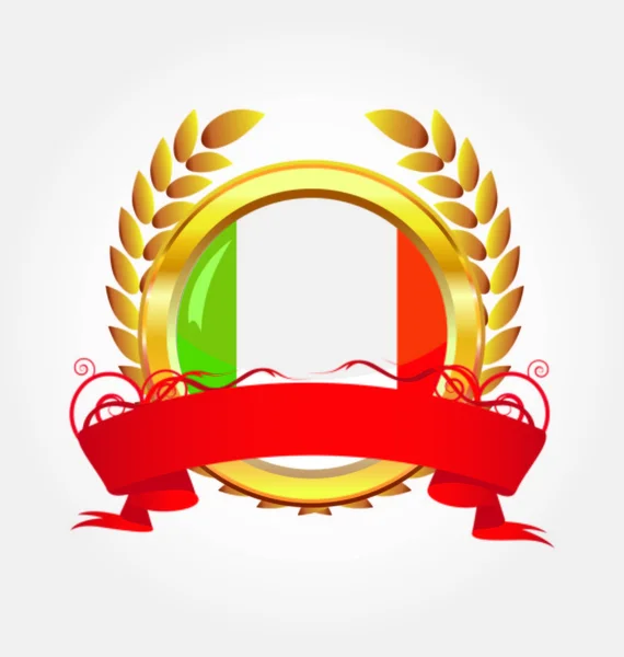 Bandera botón brillante Italia con marco dorado — Vector de stock