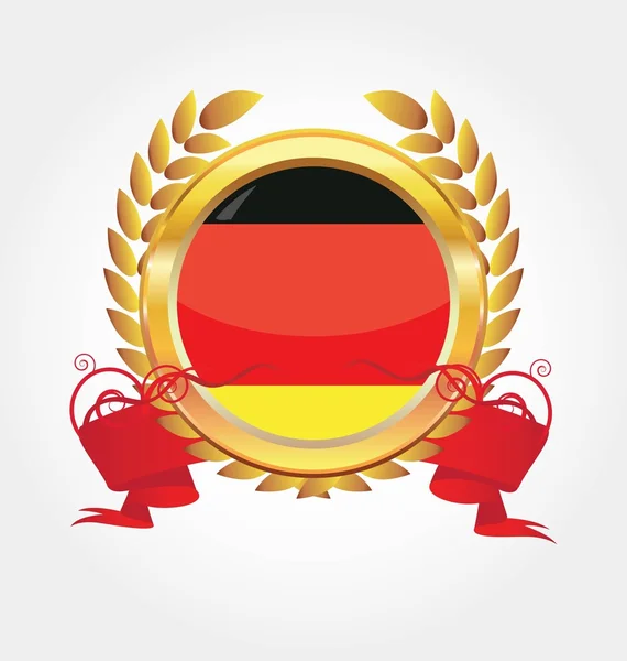 Alemanha bandeira de botão brilhante com moldura dourada — Vetor de Stock