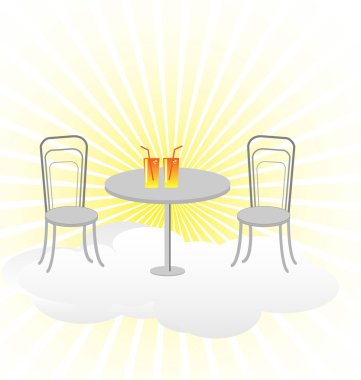 A table with two chairs in the sky clipart