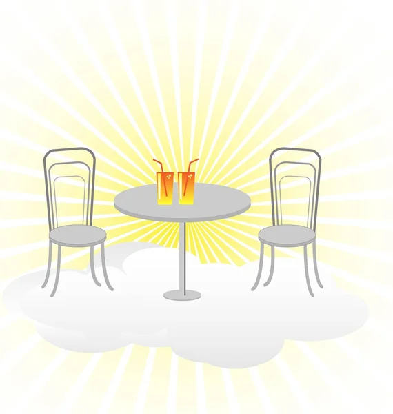 Ett bord med två stolar i himlen — Stock vektor