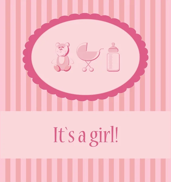 Baby girl arrival announcement card. — Stock Vector
