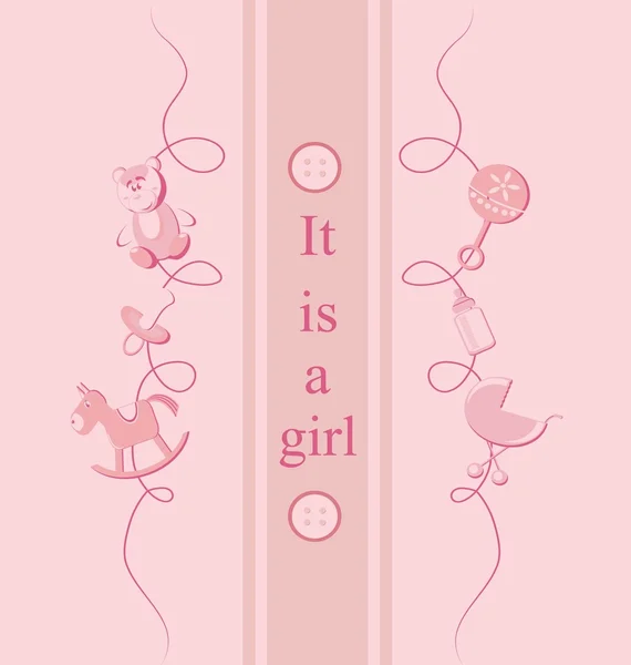 Baby girl érkezési bejelentő kártya. — Stock Vector