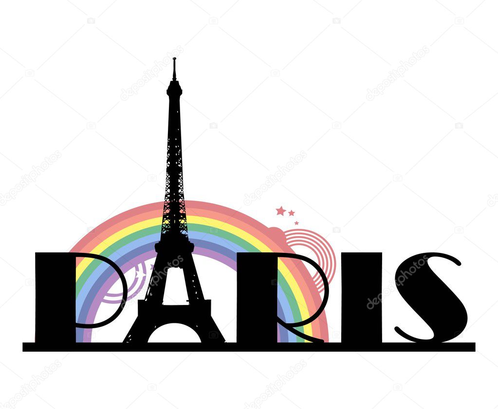 Word Paris with rainbow