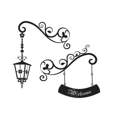 Street old lamp and shild clipart