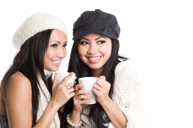 Asian women drinking coffee clipart