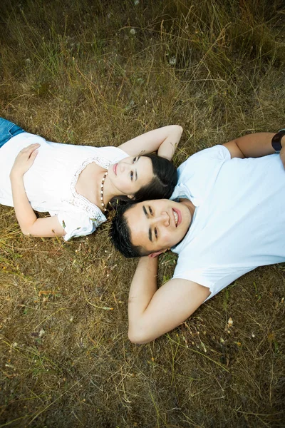 Happy and romantic asian couple — Stock Photo, Image