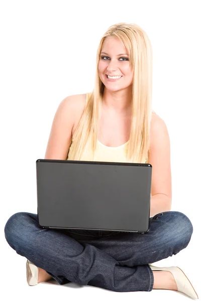 Jovem estudante com laptop — Fotografia de Stock
