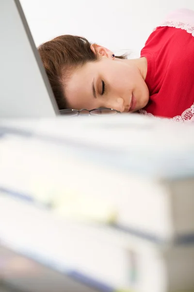 Sleeping caucasian female student — Stock Photo, Image