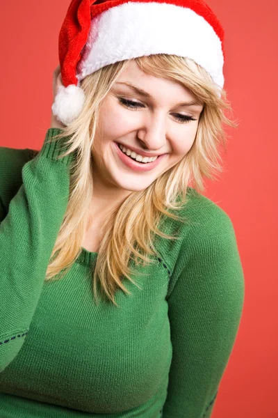 Ragazza caucasica indossa cappello di Babbo Natale — Foto Stock
