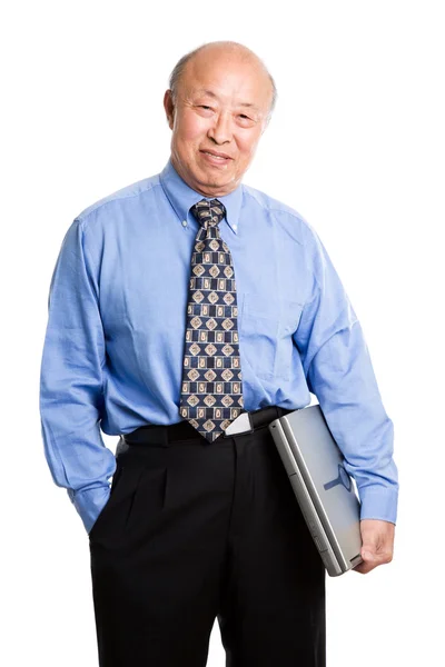 Sênior asiático empresário e laptop — Fotografia de Stock
